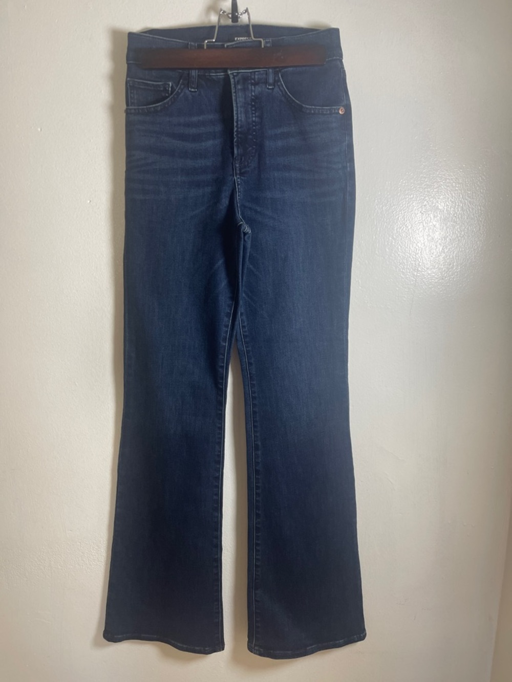 Express Women's High Rise Dark Indigo Flare Jeans Size: 2
